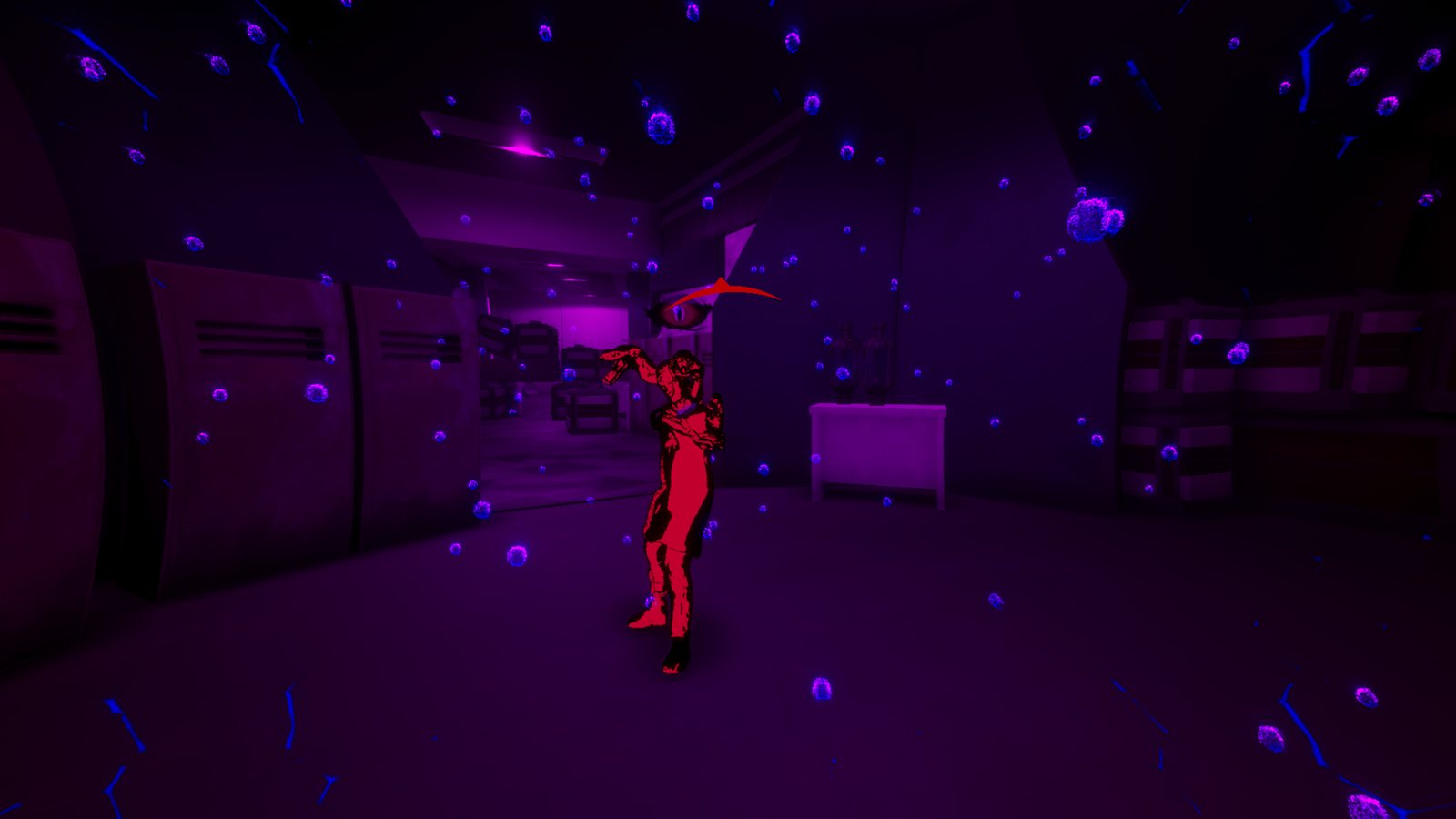 Purple-tinted view with an enemy silhouette